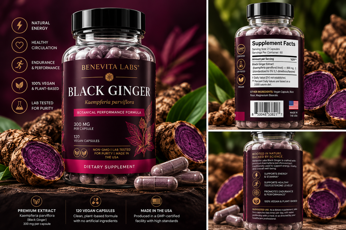 Illustrative premium Black Ginger packaging render; refer to actual label for facts